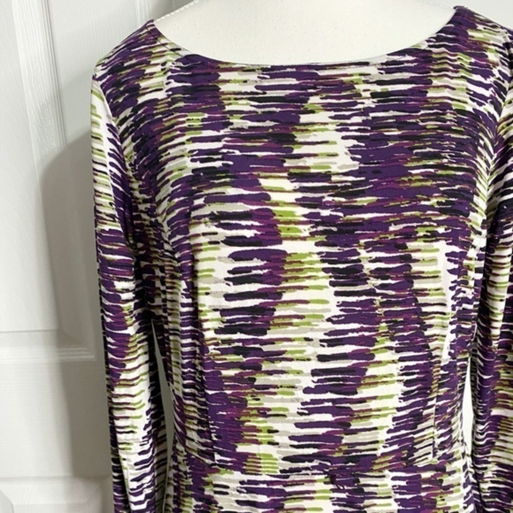 Kasper Purple, Green, Gray, and White Abstract Print ALTERED Midi Dress - Picture 3 of 15